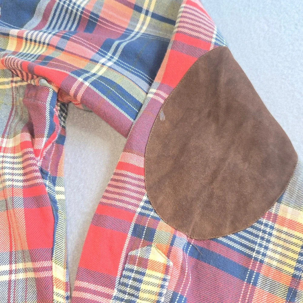 Polo Ralph Lauren Button Down Mens M Multicolor Plaid Suede Elbow Patches Cotton